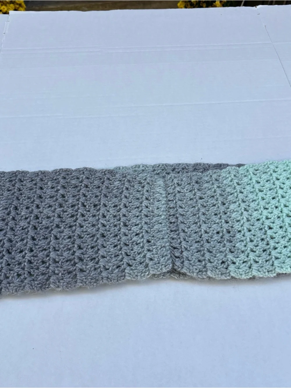 Handknit Handmade Infinity Scarf Gray and Aqua Green Ombré Beautiful!